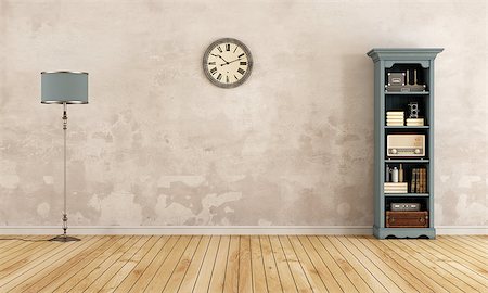 Empty old room with bookcase,floor lamp and clock - 3d rendering Stock Photo - Budget Royalty-Free & Subscription, Code: 400-08755351