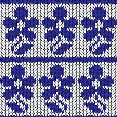 simsearch:400-08755020,k - Knitting ornamental seamless colourful vector pattern with rows of dark blue stylized flowers and over white as a knitted fabric texture Stockbilder - Microstock & Abonnement, Bildnummer: 400-08755373