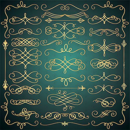 Set of Hand Drawn Golden Luxury Royal Doodle Design Elements. Decorative Swirls, Scrolls, Text Frames, Dividers. Vintage Vector Illustration. Stock Photo - Budget Royalty-Free & Subscription, Code: 400-08755415