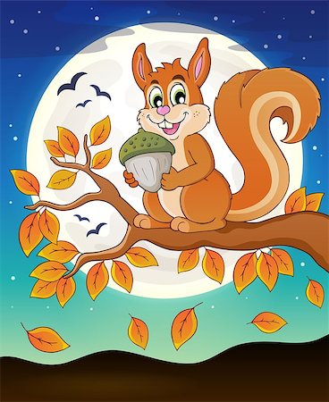 simsearch:400-08258875,k - Autumn branch with squirrel - eps10 vector illustration. Stock Photo - Budget Royalty-Free & Subscription, Code: 400-08755489