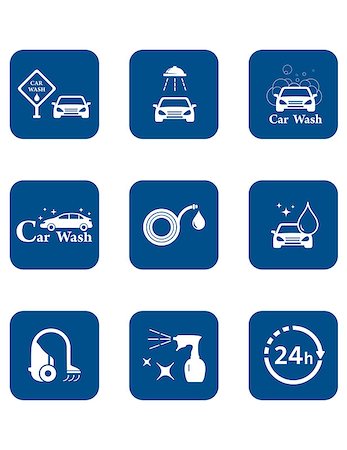 set of blue isolated car wash icon Stock Photo - Budget Royalty-Free & Subscription, Code: 400-08755654