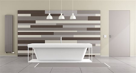 simsearch:600-06808778,k - Minimalist bathroom with bathtub and decorative panel on wall - 3d rendering Stock Photo - Budget Royalty-Free & Subscription, Code: 400-08755753