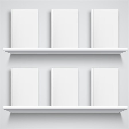 Two white bookshelves and books with empty blank covers. White object mock-up or template Foto de stock - Royalty-Free Super Valor e Assinatura, Número: 400-08755764