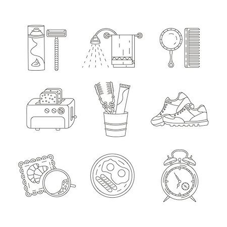 pictogram lines - Good morning thin line vector icon set. Breakfast, coffee, sports, hygiene - modern symbols of good start to the day. Stock Photo - Budget Royalty-Free & Subscription, Code: 400-08756352