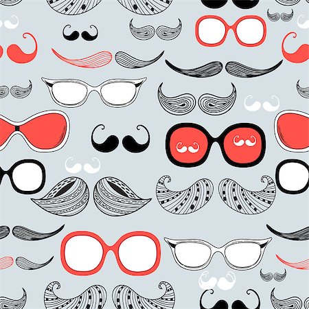 sun protection cartoon - Seamless graphic pattern of different mustache and glasses on a gray background Stock Photo - Budget Royalty-Free & Subscription, Code: 400-08757190