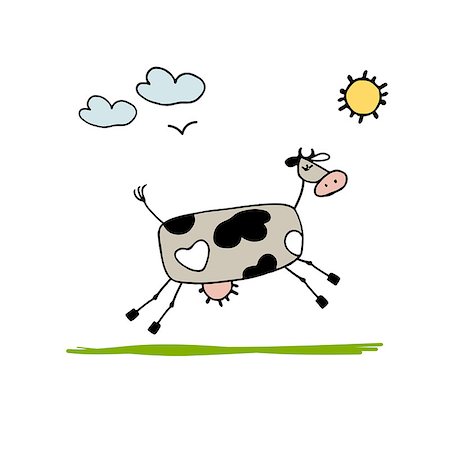 female black cow - Cow grazing in meadow, sketch for your design. Vector illustration Stock Photo - Budget Royalty-Free & Subscription, Code: 400-08758917