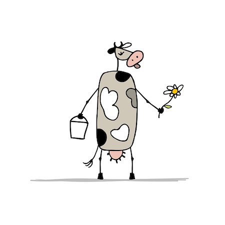 female black cow - Cute cow with milk and flower, sketch for your design. Vector illustration Stock Photo - Budget Royalty-Free & Subscription, Code: 400-08758913