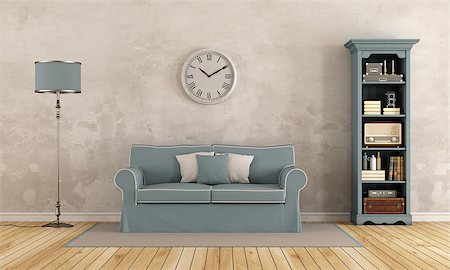 simsearch:400-07574774,k - Old room with little bookcase and blue classic sofa - 3d rendering Fotografie stock - Microstock e Abbonamento, Codice: 400-08759020