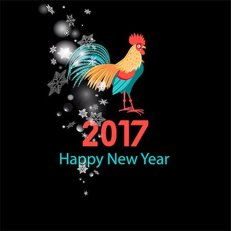 Greeting Christmas card with a rooster the black background Stock Photo - Budget Royalty-Free & Subscription, Code: 400-08759056