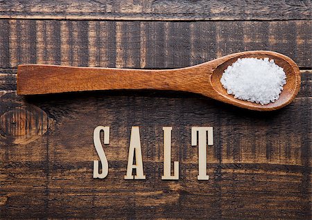 salt sea - Salt on wooden spoon and grunge wooden plate with letters below Stock Photo - Budget Royalty-Free & Subscription, Code: 400-08759231