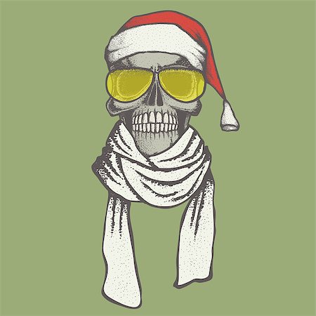 Vector Christmas skull illustration. Hand drawn skull. Spooky and scary haloween skull Stock Photo - Budget Royalty-Free & Subscription, Code: 400-08759440