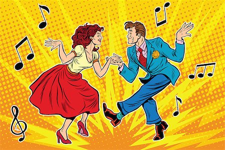 couple man and woman dancing, vintage dance, pop art retro comic book illustration Stock Photo - Budget Royalty-Free & Subscription, Code: 400-08750148