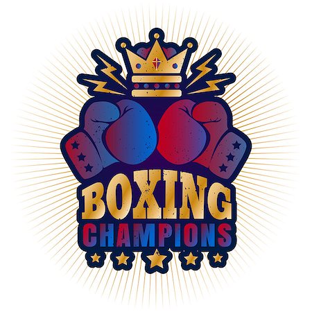 Vector vintage logo for boxing with golden crown and gloves Stock Photo - Budget Royalty-Free & Subscription, Code: 400-08750189