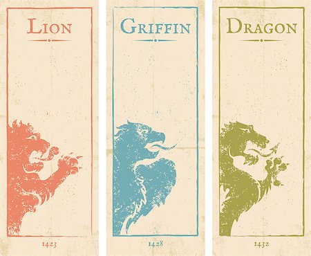 simsearch:400-04397304,k - Vector set vintage posters with lion, griffin and dragon Foto de stock - Super Valor sin royalties y Suscripción, Código: 400-08750211