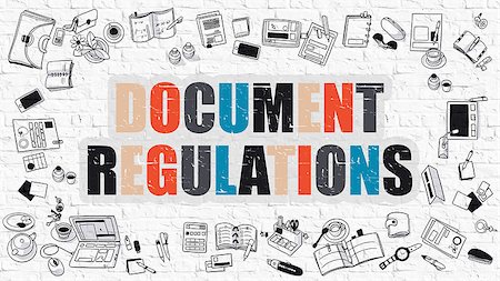 simsearch:400-08196033,k - Multicolor Concept - Document Regulations - on White Brick Wall with Doodle Icons Around. Modern Illustration with Doodle Design Style. Stock Photo - Budget Royalty-Free & Subscription, Code: 400-08750299