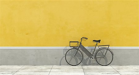 Yellow and gray wall with vintage bicycle - 3d rendering Stock Photo - Budget Royalty-Free & Subscription, Code: 400-08750420