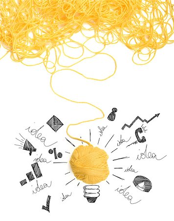 draw light bulb - Concept of idea and innovation with tangle of wool yarn Stock Photo - Budget Royalty-Free & Subscription, Code: 400-08750509