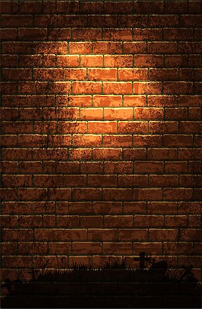 simsearch:400-08260546,k - Halloween background with old brick wall and a silhouette of cemetery Fotografie stock - Microstock e Abbonamento, Codice: 400-08750614