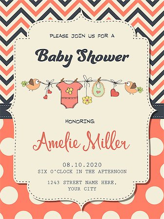 Beautiful baby girl shower card, vector format Stock Photo - Budget Royalty-Free & Subscription, Code: 400-08750714