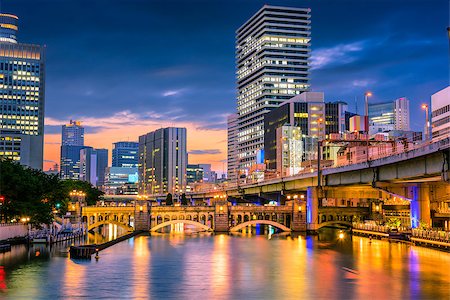 simsearch:400-08114963,k - Osaka, Japan skyline in the Nakanoshima district. Stockbilder - Microstock & Abonnement, Bildnummer: 400-08750829