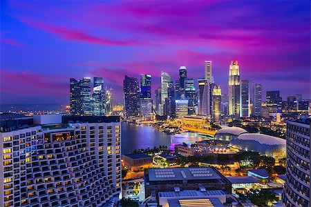 singapore building in the evening - Singapore Financial District skyline at dusk. Stock Photo - Budget Royalty-Free & Subscription, Code: 400-08750974