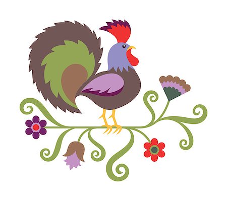 simsearch:400-08833742,k - Vector illustration of rooster, New Years design element. Folk art styled illustration of rooster Stock Photo - Budget Royalty-Free & Subscription, Code: 400-08751139