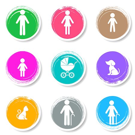 family dog grandparents parents child - Vector family icons on colorful circle web buttons Stock Photo - Budget Royalty-Free & Subscription, Code: 400-08751181
