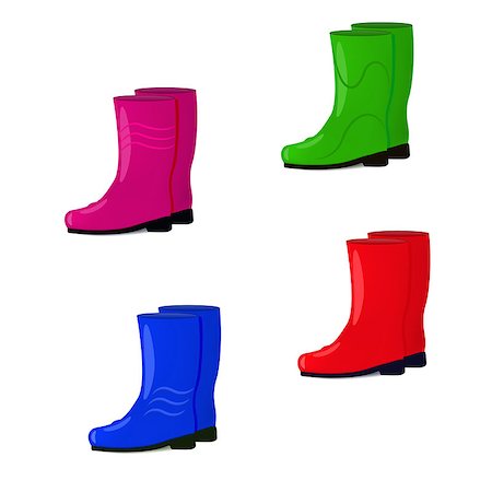 simsearch:400-05701597,k - Vector illustration of a set of colored rubber boots isolated on white background. Shoes for fall and spring. Wellingtons for walking in the rain. Foto de stock - Royalty-Free Super Valor e Assinatura, Número: 400-08751699