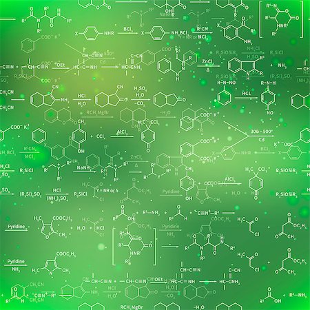 A lot of recondite chemical equations and formulas on blurred green background, seamless pattern Stock Photo - Budget Royalty-Free & Subscription, Code: 400-08751779
