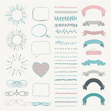 simsearch:400-08755813,k - Set of Colorful Hand Drawn Doodle Design Elements. Rustic Decorative Speech Bubbles, Dividers, Ribbons, Swirls, Scrolls, Frames, Sunburst, Objects. Vector Illustration Stock Photo - Budget Royalty-Free & Subscription, Code: 400-08751784