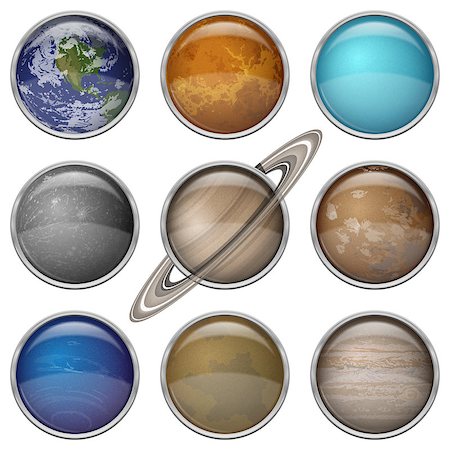 simsearch:400-04545678,k - Set of isolated space buttons with planets of Solar System - Mercury, Venus, Earth, Mars, Jupiter, Saturn, Uranus, Neptune and Pluto. Elements of this image furnished by NASA (http://solarsystem.nasa.gov). Eps10, contains transparencies. Vector Stock Photo - Budget Royalty-Free & Subscription, Code: 400-08751949