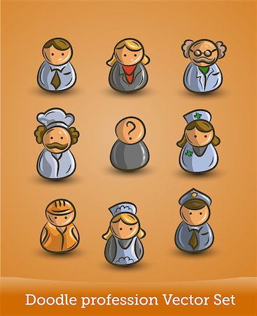 doctor and police officer images - doodle profession set isolated on orange background. Vector EPS10 Stock Photo - Budget Royalty-Free & Subscription, Code: 400-08752138