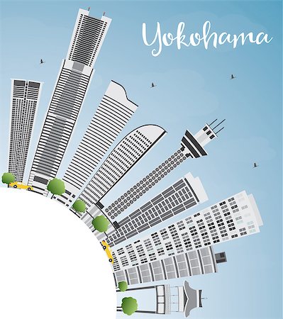 simsearch:400-08890779,k - Yokohama Skyline with Gray Buildings, Blue Sky and Copy Space. Vector Illustration. Business and Tourism Concept with Modern Buildings. Image for Presentation, Banner, Placard or Web Site. Stock Photo - Budget Royalty-Free & Subscription, Code: 400-08752265