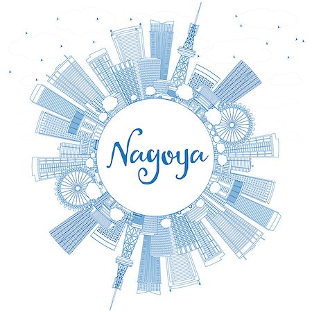 people japan big city - Outline Nagoya Skyline with Blue Buildings and Copy Space. Vector Illustration. Business and Tourism Concept with Modern Buildings. Image for Presentation, Banner, Placard or Web Site. Stock Photo - Budget Royalty-Free & Subscription, Code: 400-08752261