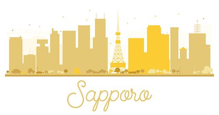 people japan big city - Sapporo City skyline golden silhouette. Vector illustration. Stock Photo - Budget Royalty-Free & Subscription, Code: 400-08752329