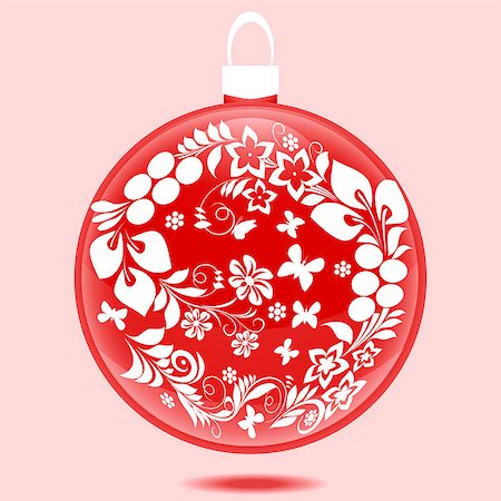 phantom1311 (artist) - Beautiful red Christmas ball with white ornament Stock Photo - Budget Royalty-Free & Subscription, Code: 400-08752424