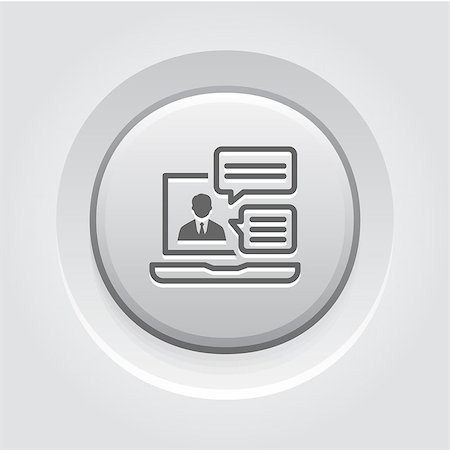 Online Consulting Icon. Business Concept. Grey Button Design. Isolated Illustration. App Symbol or UI element. Laptop with online consultant session. Photographie de stock - Aubaine LD & Abonnement, Code: 400-08752420