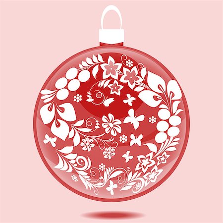 phantom1311 (artist) - Beautiful red Christmas ball with white ornament Stock Photo - Budget Royalty-Free & Subscription, Code: 400-08752436