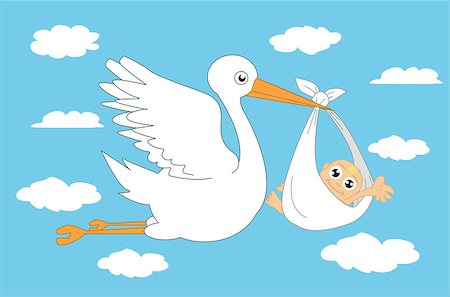 Stork and baby vector illustration Stock Photo - Budget Royalty-Free & Subscription, Code: 400-08752474