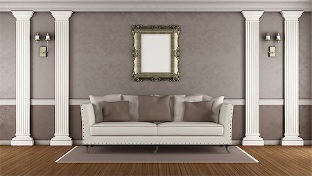 pilaster - Brown classic living room with elegant sofa ,white pilaster and golden frame - 3d rendering Stockbilder - Microstock & Abonnement, Bildnummer: 400-08752647