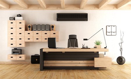 room with air conditioner - Contemporary office with wooden furniture and air conditioner - 3d rendering Stock Photo - Budget Royalty-Free & Subscription, Code: 400-08752651