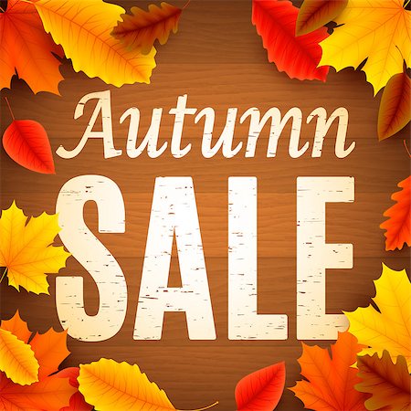 simsearch:400-04906513,k - Autumn sale anouncement painted on old wood background decorated with color leaves Photographie de stock - Aubaine LD & Abonnement, Code: 400-08752681