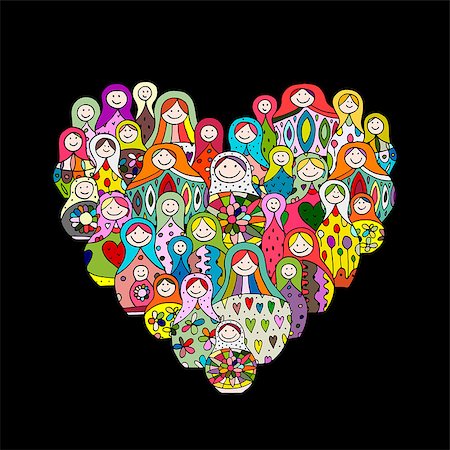 simsearch:400-04986497,k - Collection of russian nesting dolls, Matryoshka heart shape. Vector illustration Foto de stock - Royalty-Free Super Valor e Assinatura, Número: 400-08752739