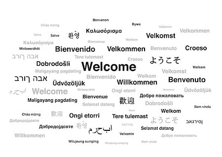 Welcome phrase in different languages of the world isolated on white background Stockbilder - Microstock & Abonnement, Bildnummer: 400-08752733