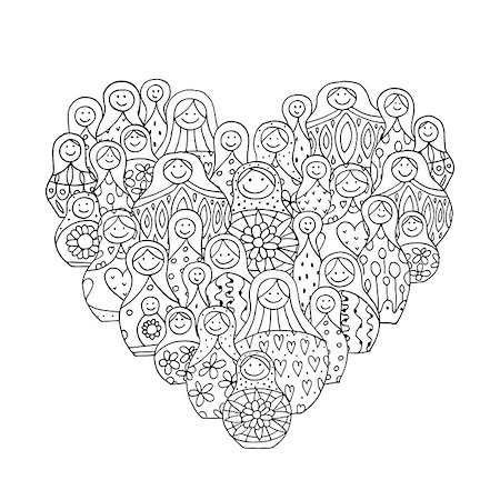simsearch:400-04986497,k - Collection of russian nesting dolls, Matryoshka heart shape. Vector illustration Foto de stock - Royalty-Free Super Valor e Assinatura, Número: 400-08752740
