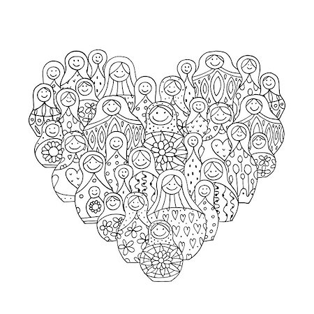 simsearch:400-09049135,k - Collection of russian nesting dolls, Matryoshka heart shape. Vector illustration Stockbilder - Microstock & Abonnement, Bildnummer: 400-08752740