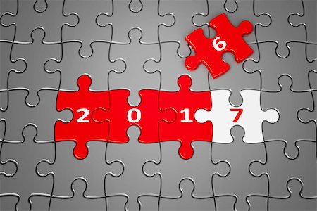 New Year 2017 made from red and white puzzle pieces, 3d rendering, 3D illustration Stock Photo - Budget Royalty-Free & Subscription, Code: 400-08752759