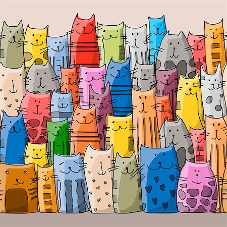 Funny cats family, seamless pattern for your design. Vector illustration Photographie de stock - Aubaine LD & Abonnement, Code: 400-08752817