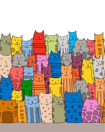 Funny cats family, seamless pattern for your design. Vector illustration Stock Photo - Budget Royalty-Free & Subscription, Code: 400-08752818