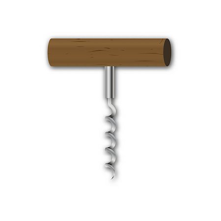 simsearch:400-04892457,k - Realistic steel corkscrew with wooden handle isolated on a white background,  element kitchen inventory, vector illustration. Fotografie stock - Microstock e Abbonamento, Codice: 400-08752890